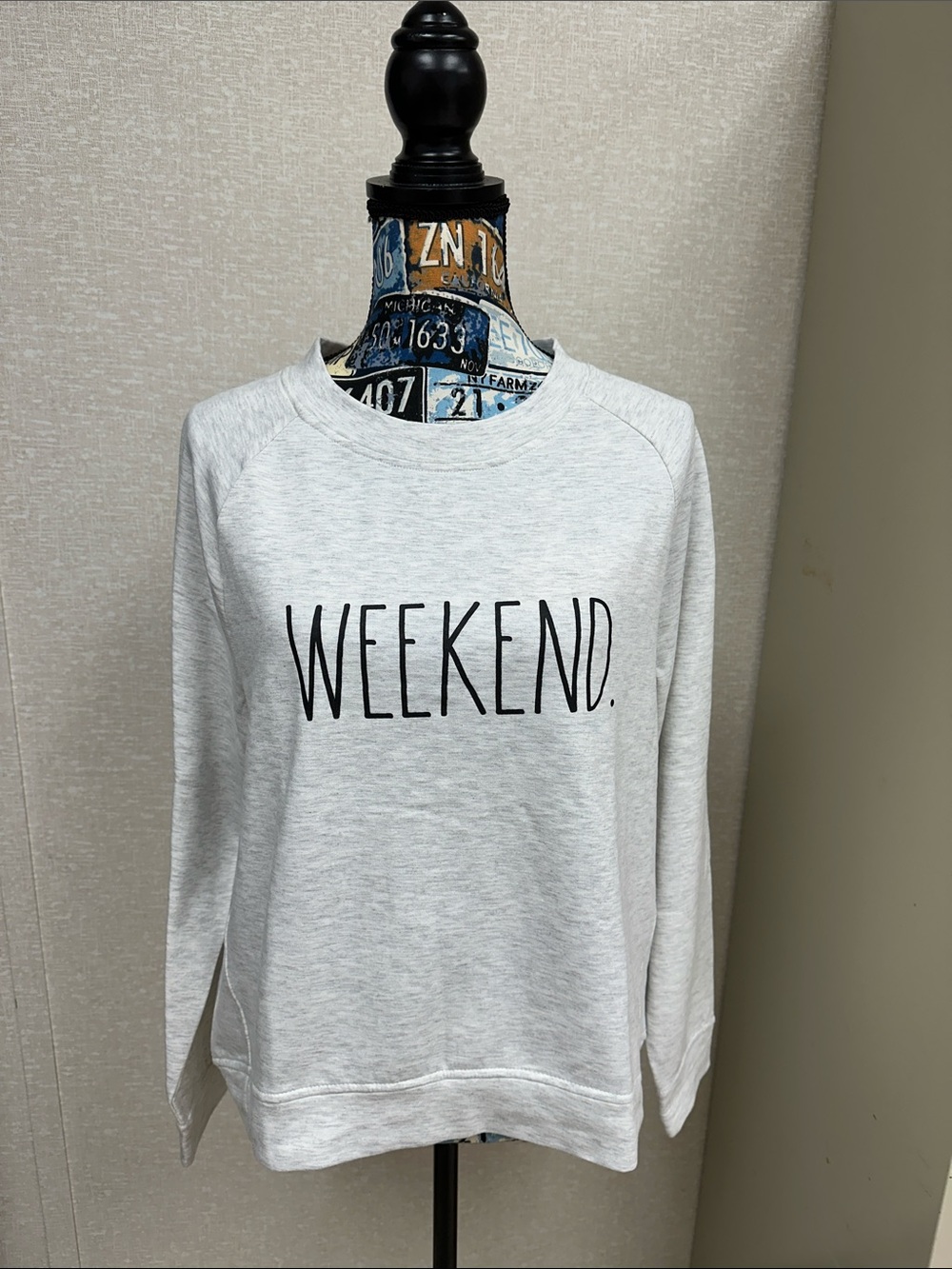 Rae Dunn WEEKEND Crewneck Sweatshirt - Light Heather Gray